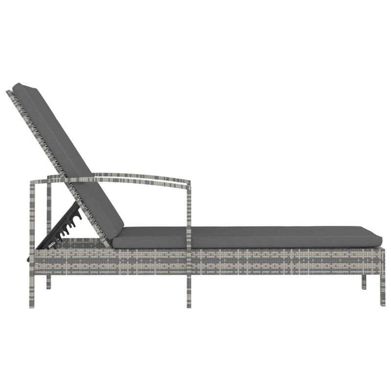vidaXL Sun Lounger with Armrests Poly Rattan Grey