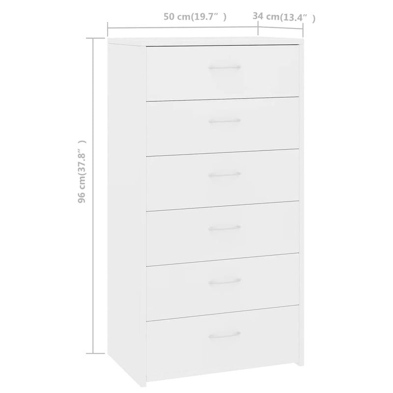 vidaXL Sideboard with 6 Drawers White 50x34x96 cm Engineered Wood