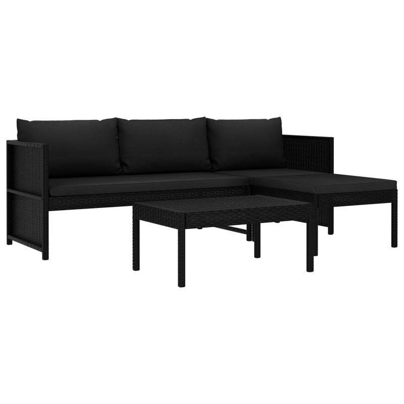 vidaXL 3 Piece Garden Lounge Set with Cushions Poly Rattan Black