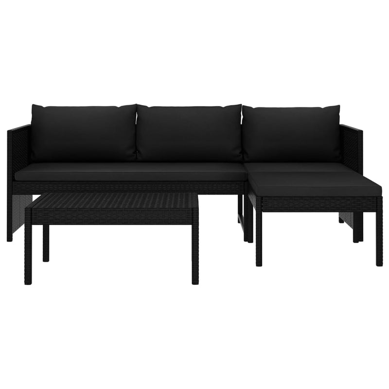 vidaXL 3 Piece Garden Lounge Set with Cushions Poly Rattan Black