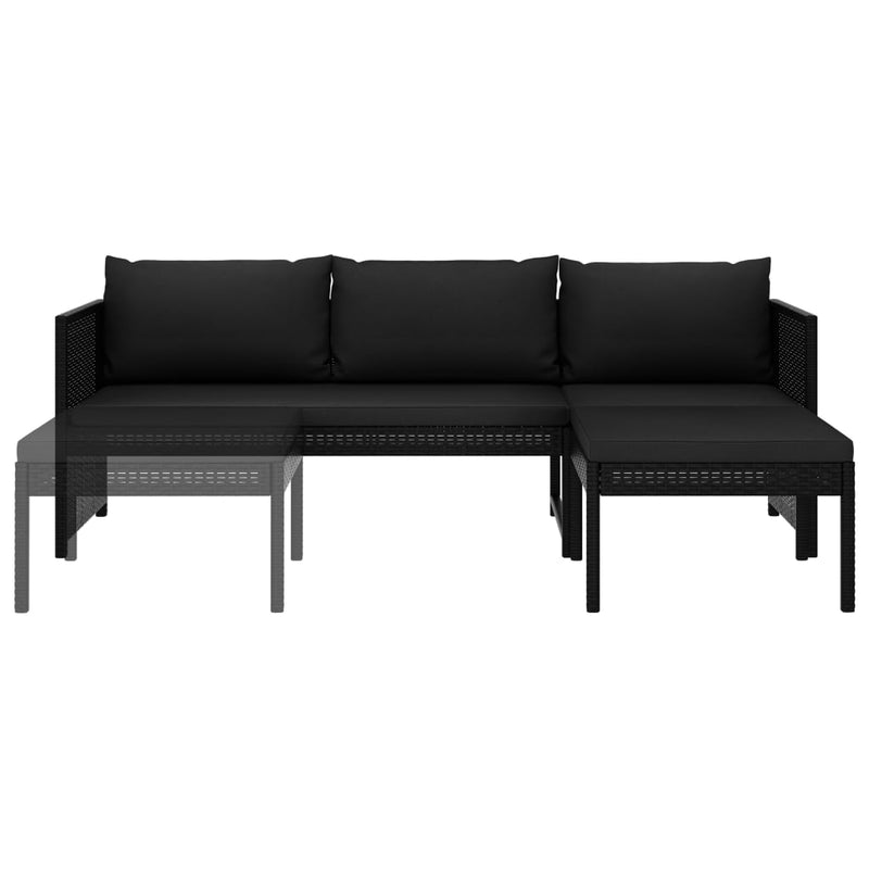 vidaXL 3 Piece Garden Lounge Set with Cushions Poly Rattan Black