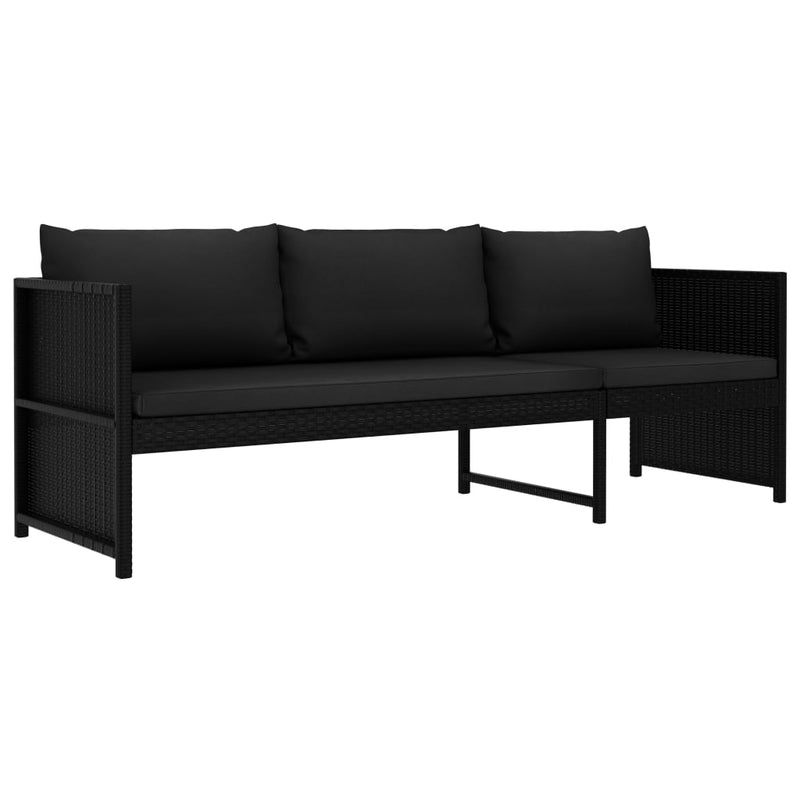 vidaXL 3 Piece Garden Lounge Set with Cushions Poly Rattan Black