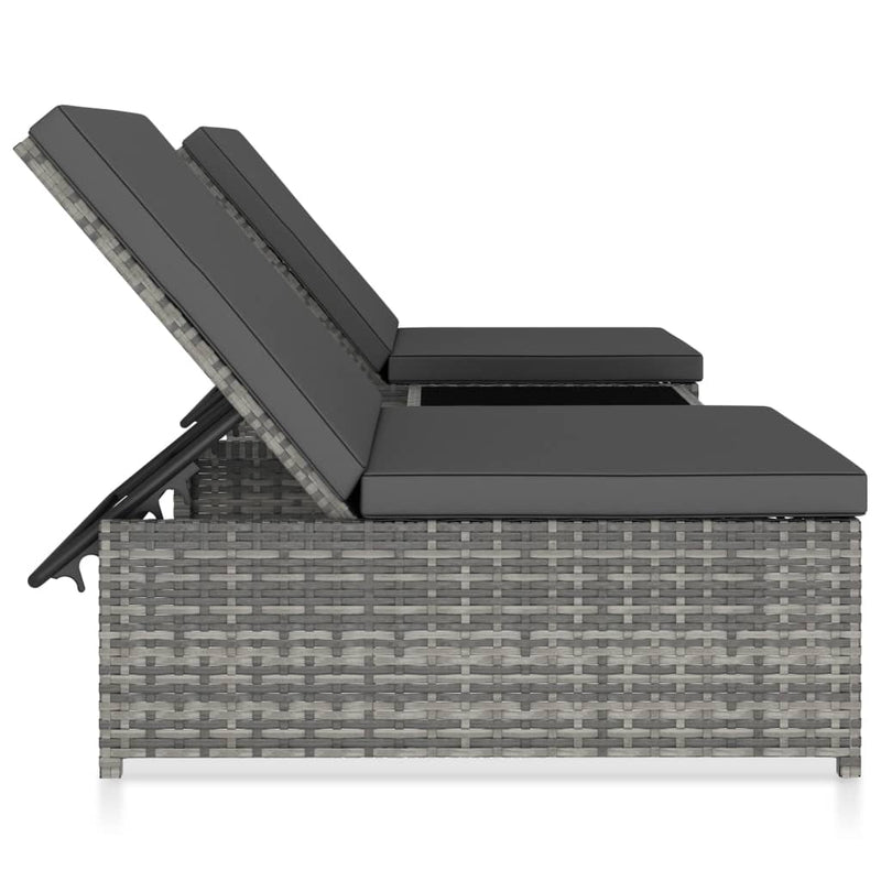vidaXL Reclining Garden Chairs 2 pcs with Table Grey Poly Rattan