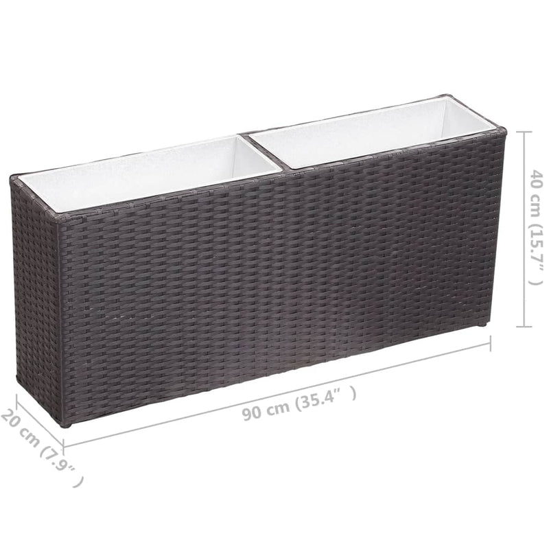 vidaXL Garden Raised Bed with 2 Pots 90x20x40 cm Poly Rattan Black