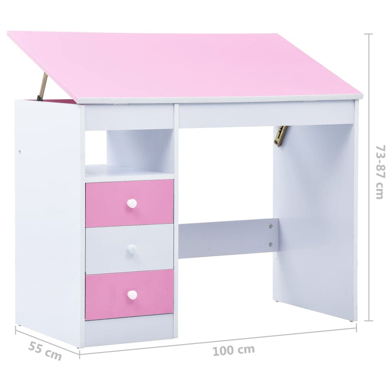 vidaXL Children Drawing Study Desk Tiltable Pink and White