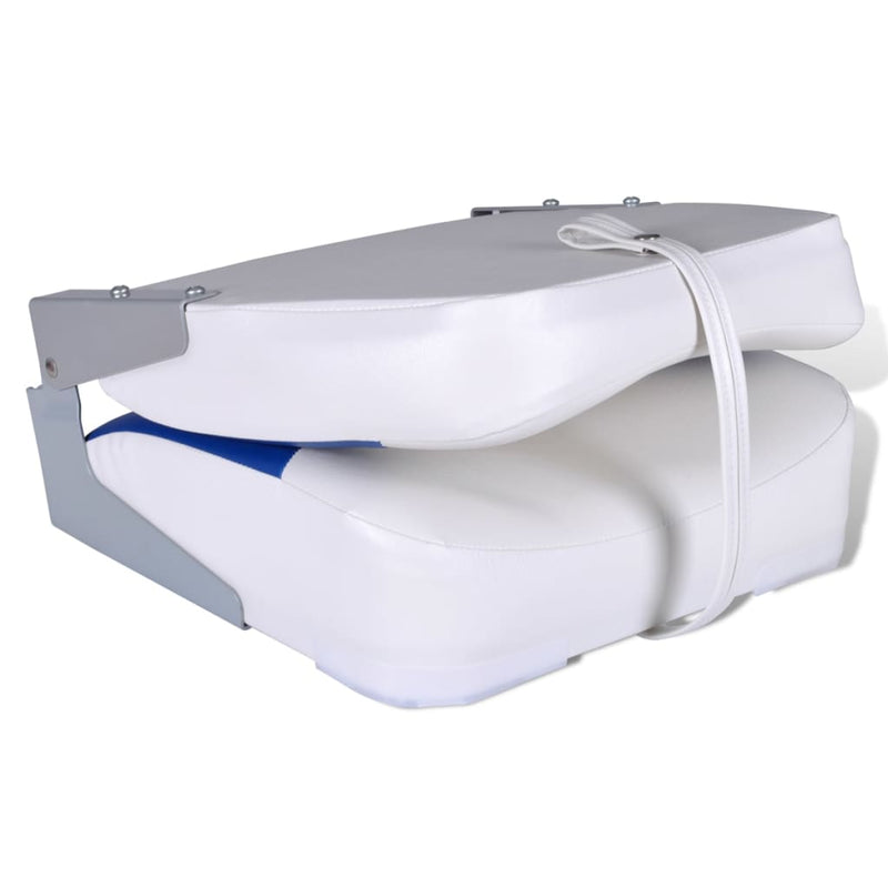 vidaXL Boat Seats 2 pcs Foldable Backrest With Blue-white Pillow 41x36x48 cm