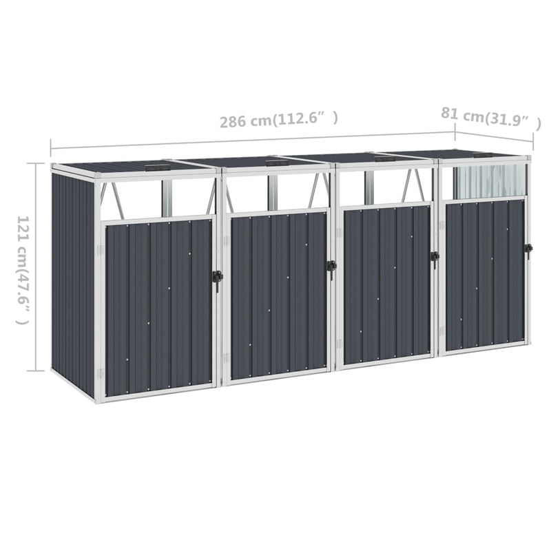 vidaXL Quadruple Garbage Bin Shed Anthracite 286x81x121 cm Steel
