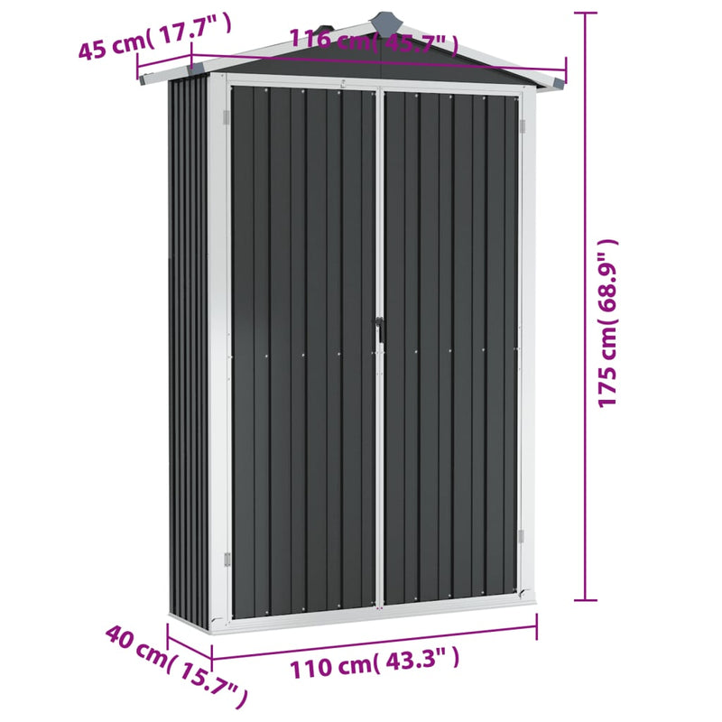 vidaXL Garden Shed Anthracite 116x45x175 cm Galvanised Steel