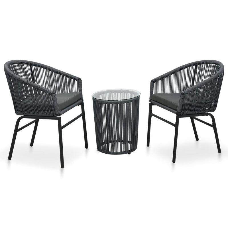 vidaXL 3 Piece Bistro Set with Cushions PE Rattan Grey