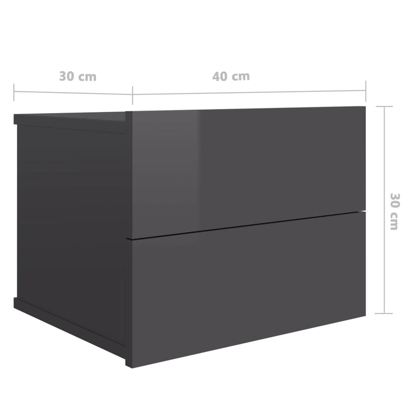 vidaXL Bedside Cabinets 2 pcs High Gloss Grey 40x30x30 cm Engineered Wood
