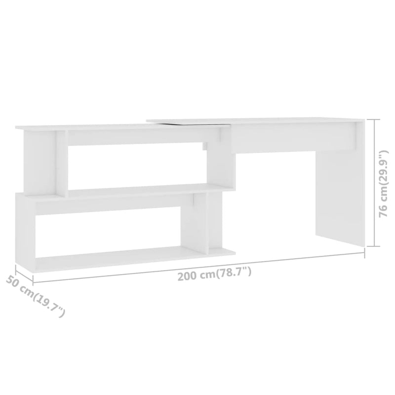 vidaXL Corner Desk White 200x50x76 cm Engineered Wood