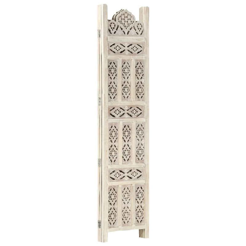 vidaXL Hand carved 3-Panel Room Divider White 120x165 cm Solid Mango Wood