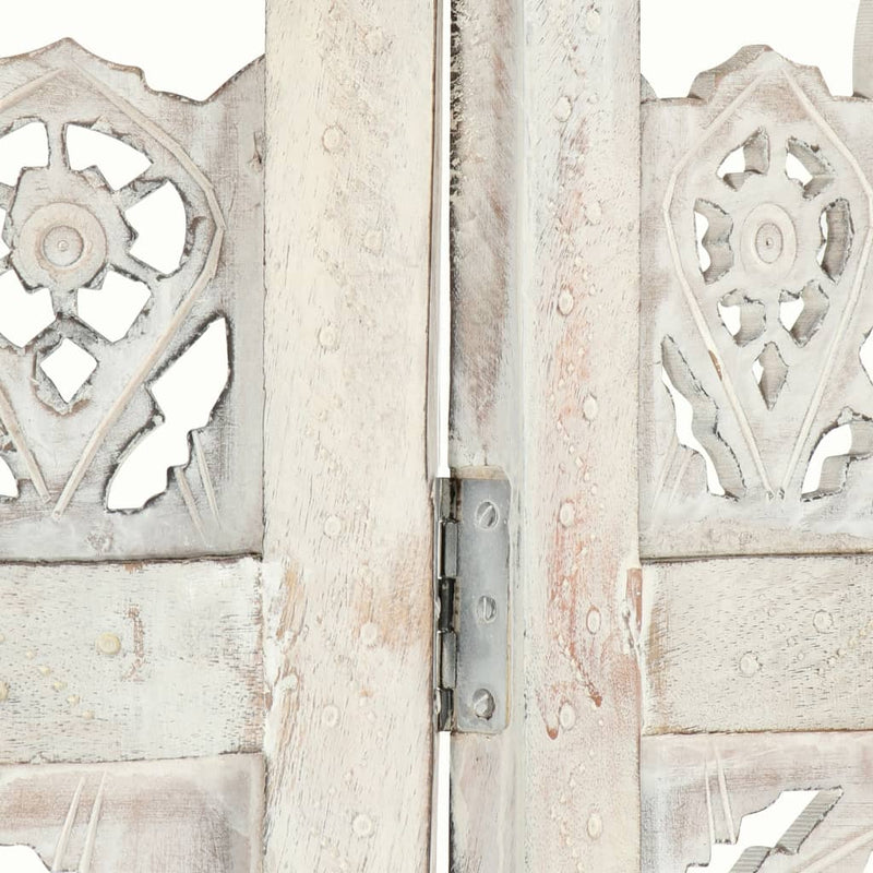 vidaXL Hand carved 3-Panel Room Divider White 120x165 cm Solid Mango Wood