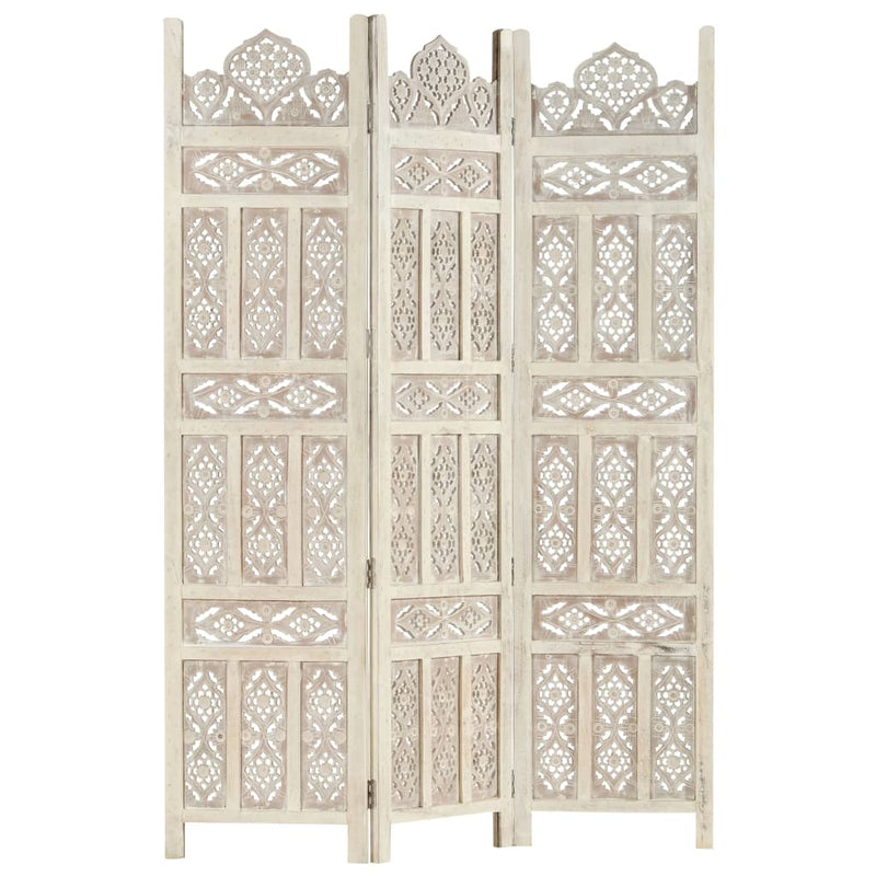 vidaXL Hand carved 3-Panel Room Divider White 120x165 cm Solid Mango Wood