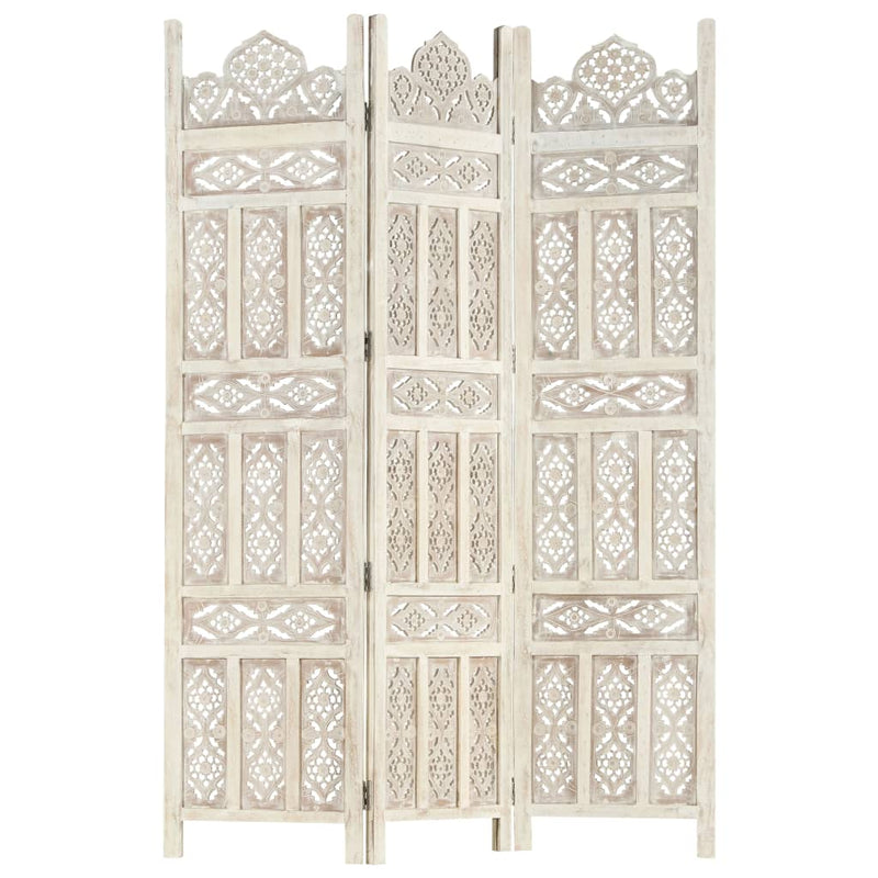 vidaXL Hand carved 3-Panel Room Divider White 120x165 cm Solid Mango Wood