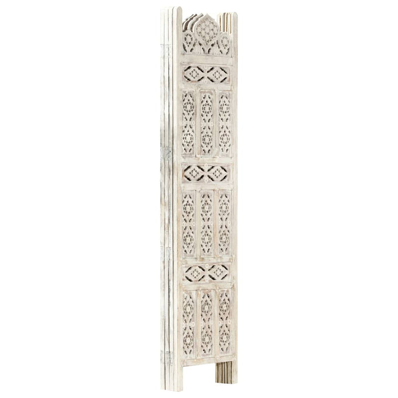 vidaXL Hand carved 4-Panel Room Divider White 160x165 cm Solid Mango Wood