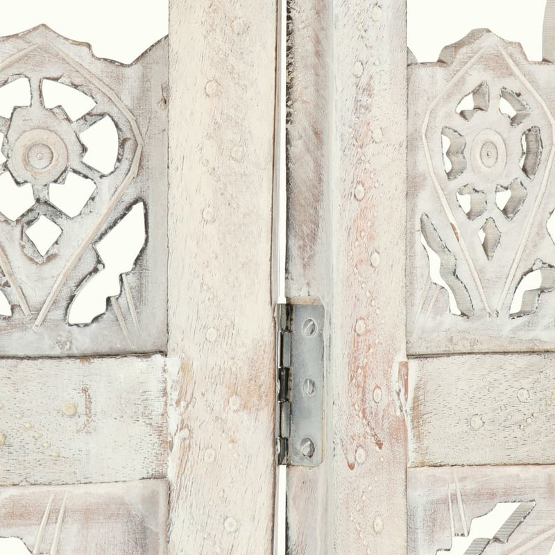 vidaXL Hand carved 4-Panel Room Divider White 160x165 cm Solid Mango Wood