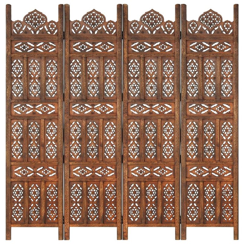 vidaXL Hand carved 4-Panel Room Divider Brown 160x165 cm Solid Mango Wood