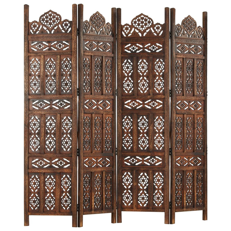 vidaXL Hand carved 4-Panel Room Divider Brown 160x165 cm Solid Mango Wood