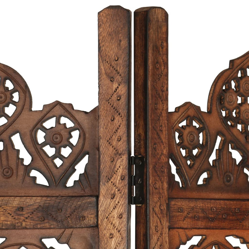 vidaXL Hand carved 4-Panel Room Divider Brown 160x165 cm Solid Mango Wood