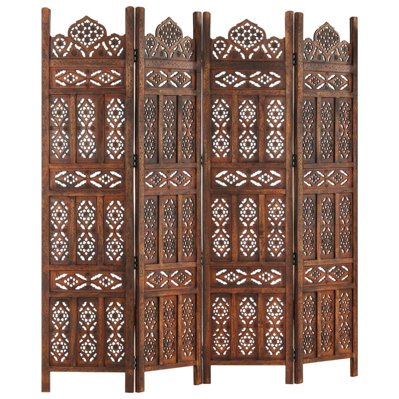 vidaXL Hand carved 4-Panel Room Divider Brown 160x165 cm Solid Mango Wood