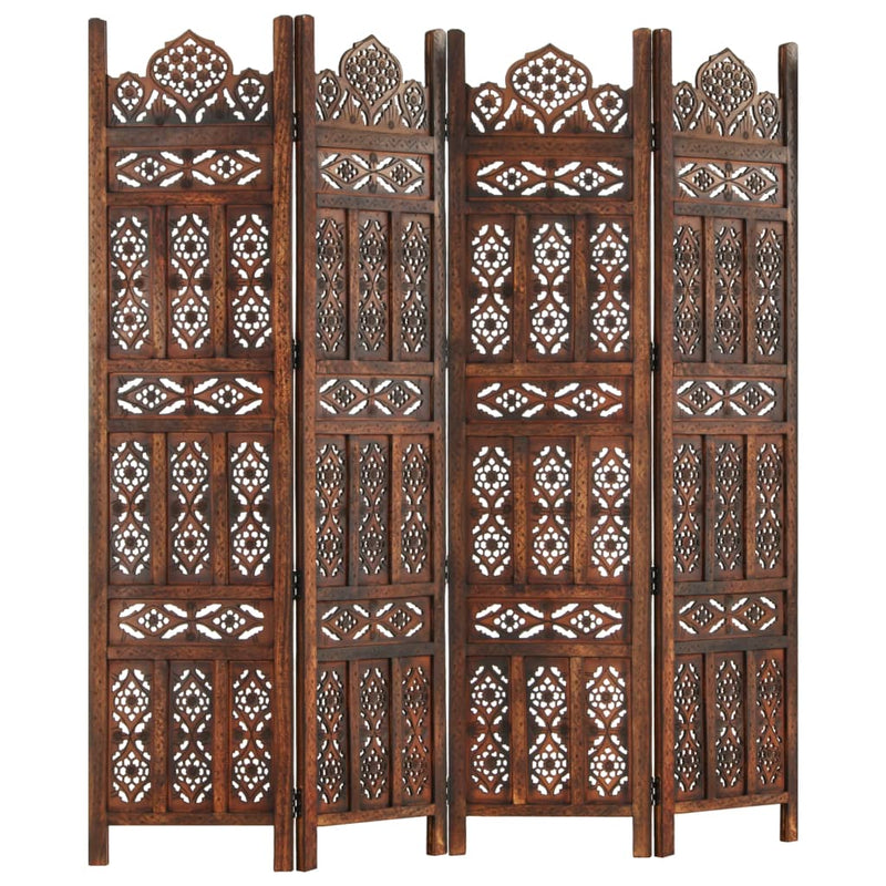 vidaXL Hand carved 4-Panel Room Divider Brown 160x165 cm Solid Mango Wood