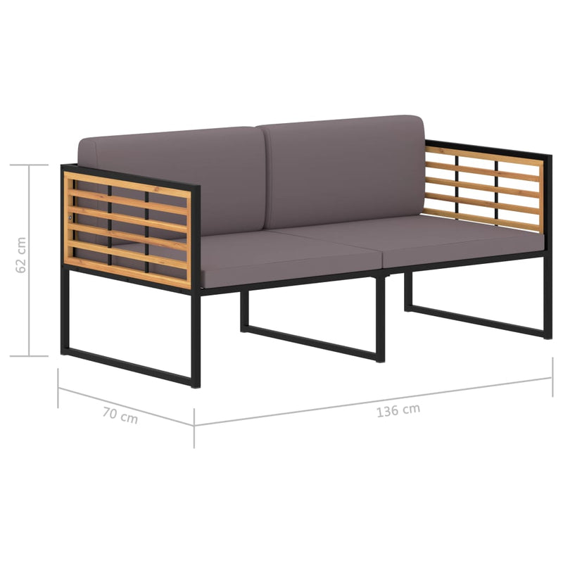 vidaXL Garden Bench with Cushions 136 cm Solid Acacia Wood Dark Grey