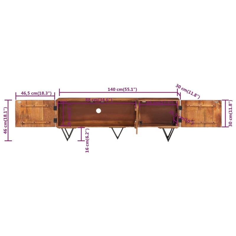 vidaXL TV Cabinet 140x30x46 cm Solid Wood Mango