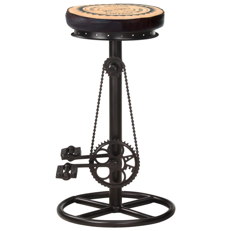 vidaXL Bar Stools with Canvas Print 2 pcs Black and Brown Real Leather