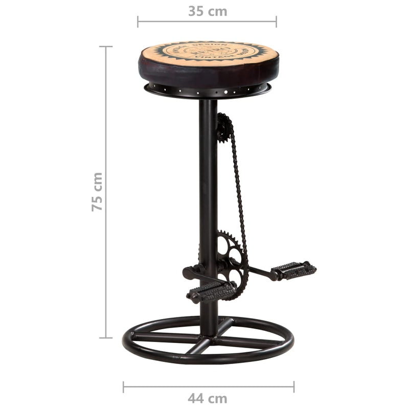 vidaXL Bar Stools with Canvas Print 2 pcs Black and Brown Real Leather