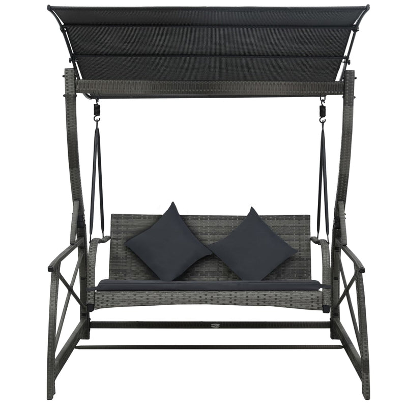 vidaXL 3-seater Garden Swing Bench with Canopy Poly Rattan Grey