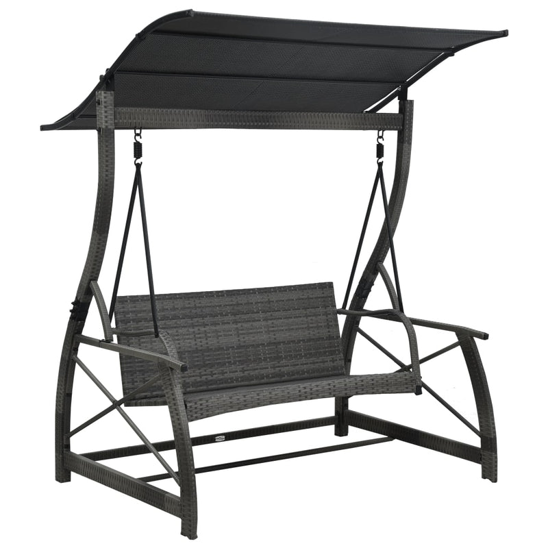 vidaXL 3-seater Garden Swing Bench with Canopy Poly Rattan Grey