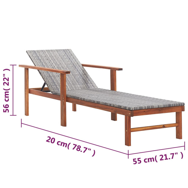 vidaXL Sun Lounger Poly Rattan and Solid Acacia Wood Grey