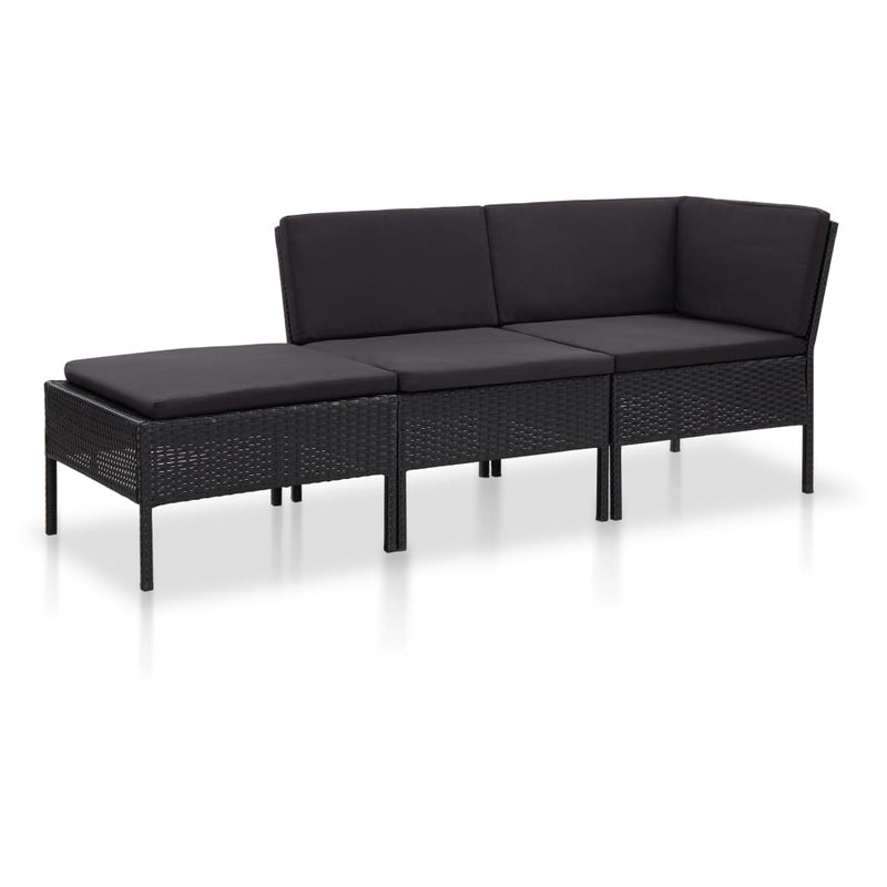 vidaXL 3 Piece Garden Lounge Set with Cushions Poly Rattan Black