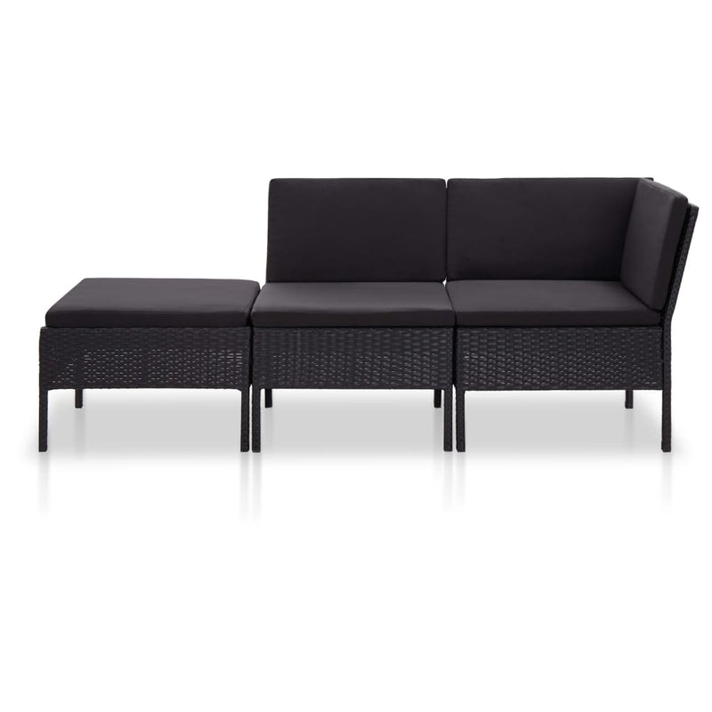 vidaXL 3 Piece Garden Lounge Set with Cushions Poly Rattan Black