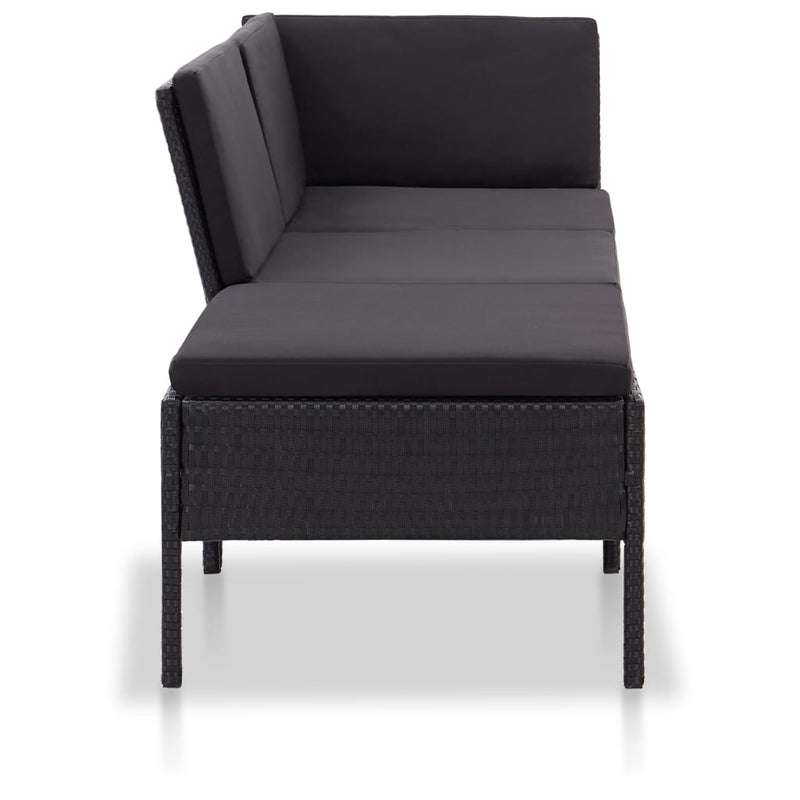 vidaXL 3 Piece Garden Lounge Set with Cushions Poly Rattan Black