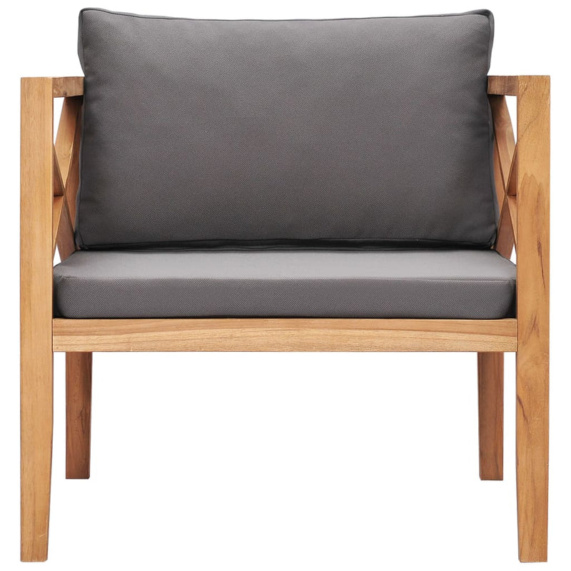 vidaXL Garden Chair with Grey Cushions Solid Wood Teak