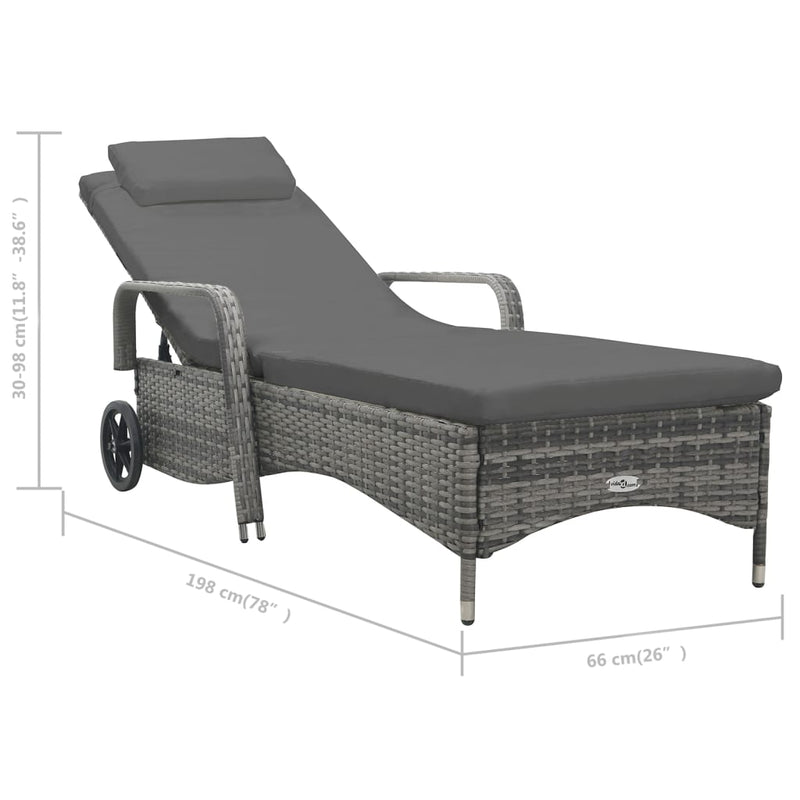 vidaXL Sun Lounger with Wheels Poly Rattan Anthracite