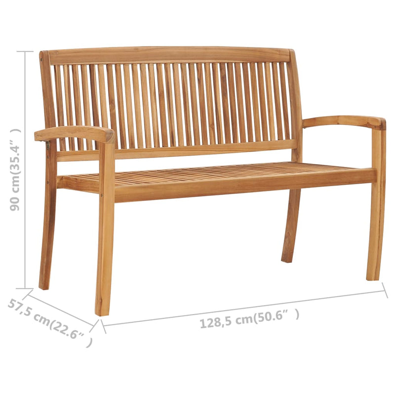 vidaXL 2-Seater Stacking Garden Bench 128.5 cm Solid Teak Wood