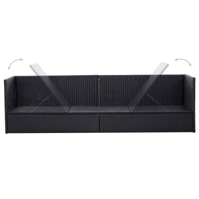 vidaXL Garden Bed with Cushion and Pillow Poly Rattan Black
