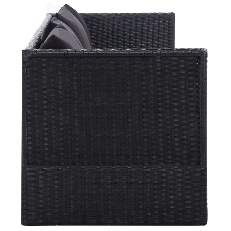 vidaXL Garden Bed with Cushion and Pillow Poly Rattan Black