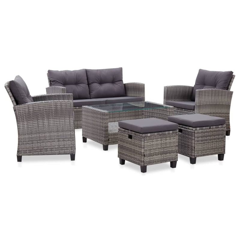 vidaXL 6 Piece Garden Sofa Set with Cushions Poly Rattan Dark Grey