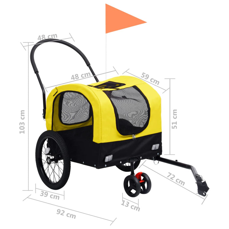 vidaXL 2-in-1 Pet Bike Trailer and Jogging Stroller Yellow and Black
