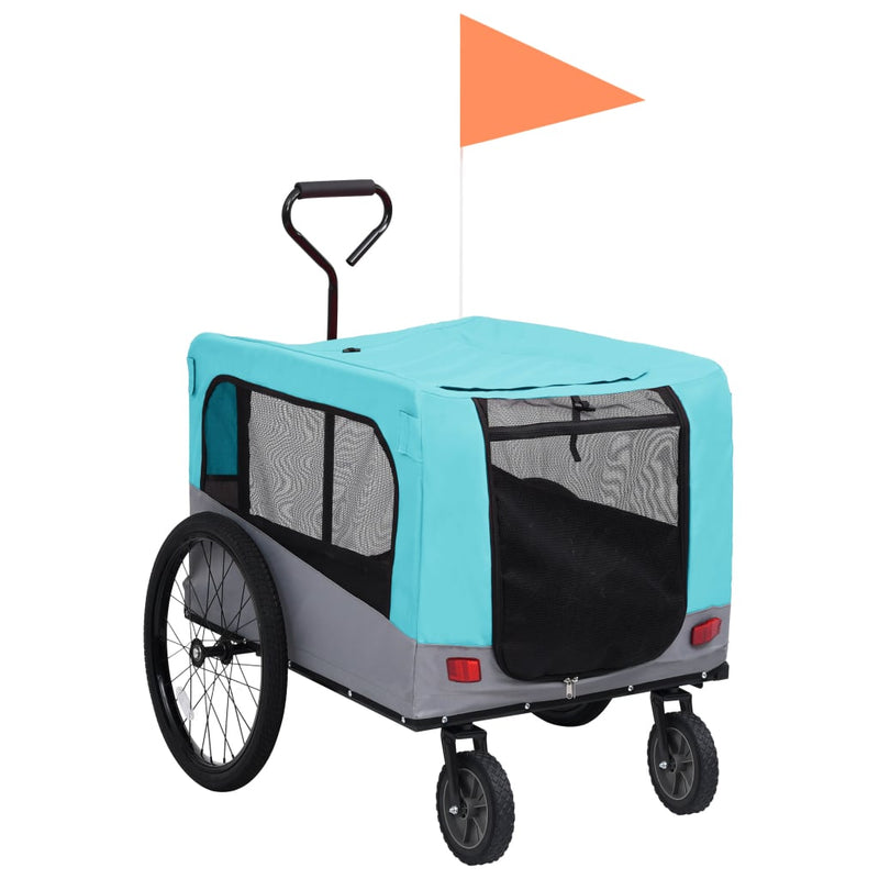 vidaXL 2-in-1 Pet Bike Trailer and Jogging Stroller Blue and Grey