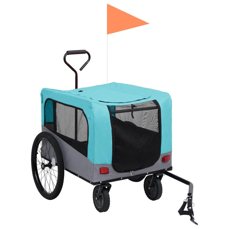 vidaXL 2-in-1 Pet Bike Trailer and Jogging Stroller Blue and Grey