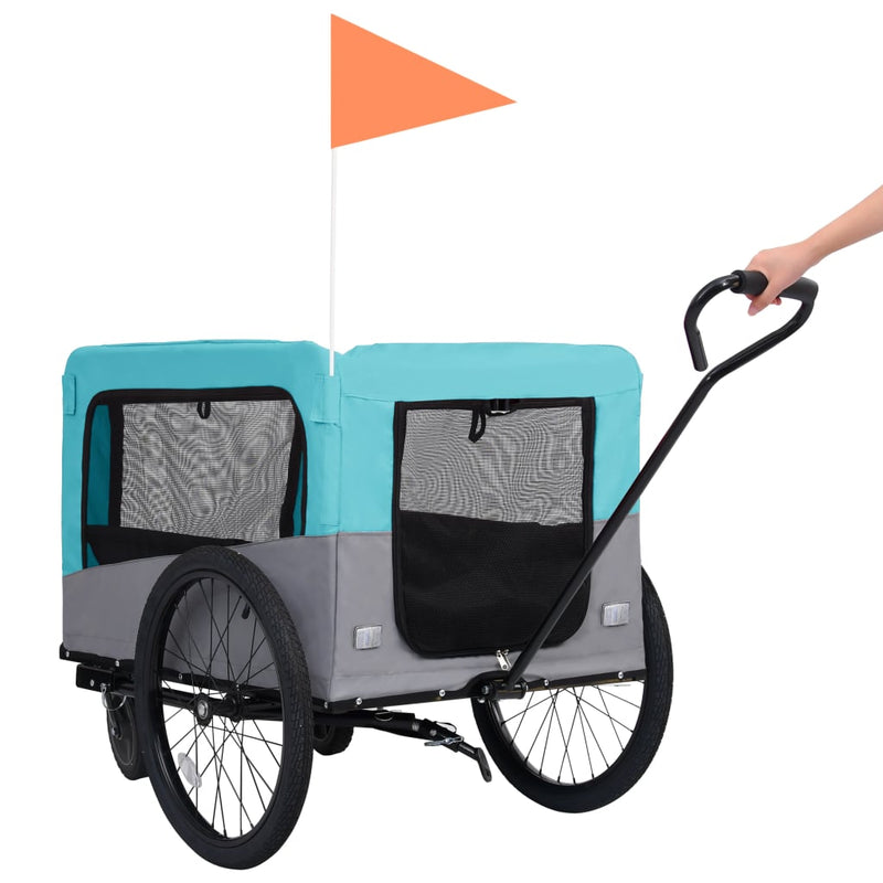 vidaXL 2-in-1 Pet Bike Trailer and Jogging Stroller Blue and Grey