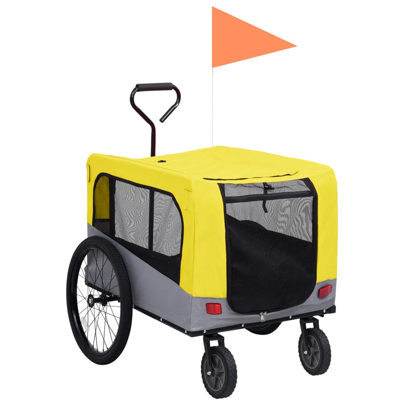 vidaXL 2-in-1 Pet Bike Trailer and Jogging Stroller Yellow and Grey
