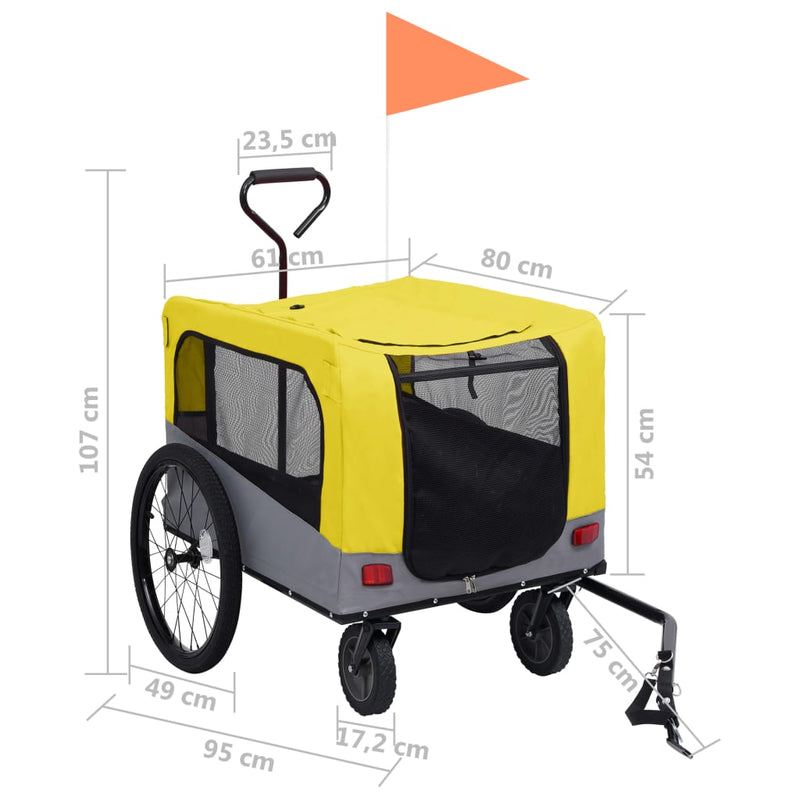 vidaXL 2-in-1 Pet Bike Trailer and Jogging Stroller Yellow and Grey