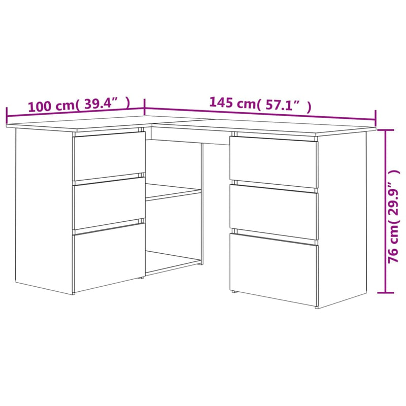 vidaXL Corner Desk Sonoma Oak 145x100x76 cm Engineered Wood