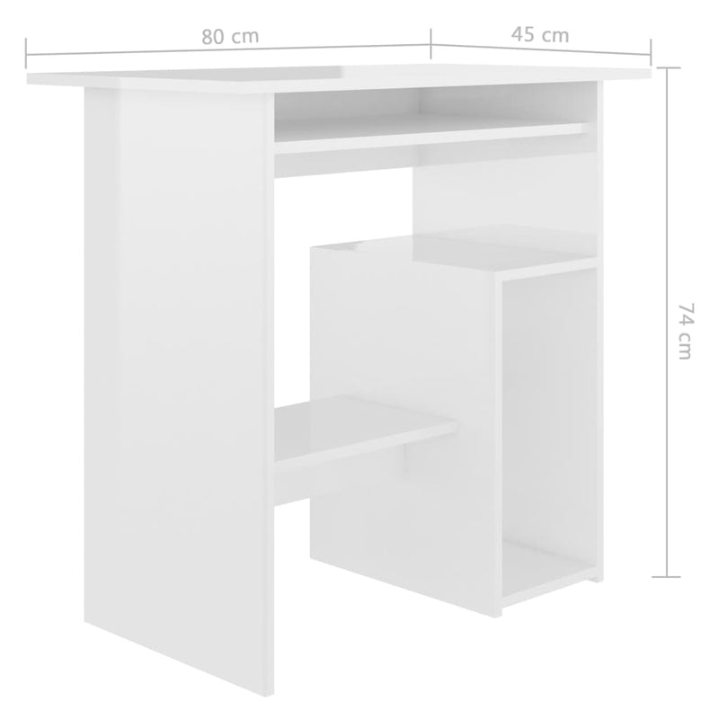 vidaXL Desk High Gloss White 80x45x74 cm Engineered Wood